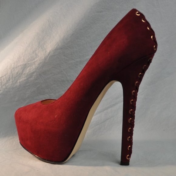 shoemint	lydia sz 7 red corset back ultra suede platform heels (8GW) - Picture 15 of 15